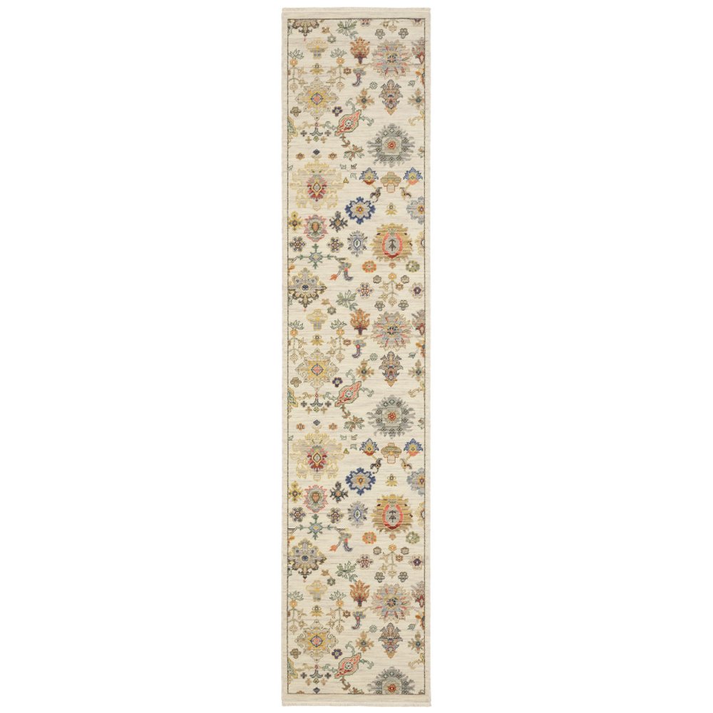 12' Blue And Ivory Genuine Wool Oriental Runner Rug With Fringe