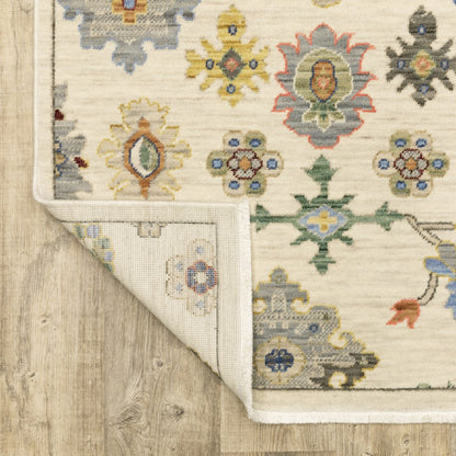 12' Blue And Ivory Genuine Wool Oriental Runner Rug With Fringe