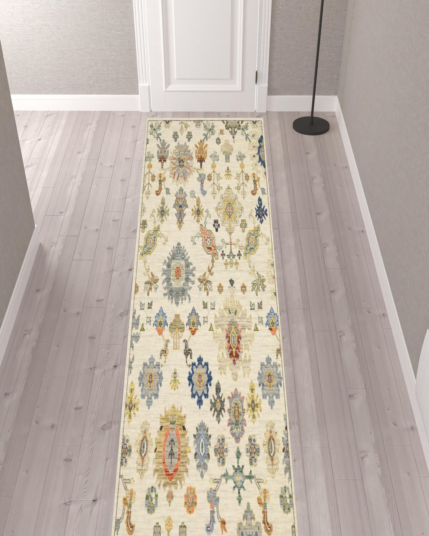 2' X 10' Blue And Ivory Oriental Power Loom Runner Rug With Fringe