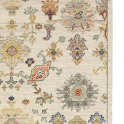 12' Blue And Ivory Genuine Wool Oriental Runner Rug With Fringe