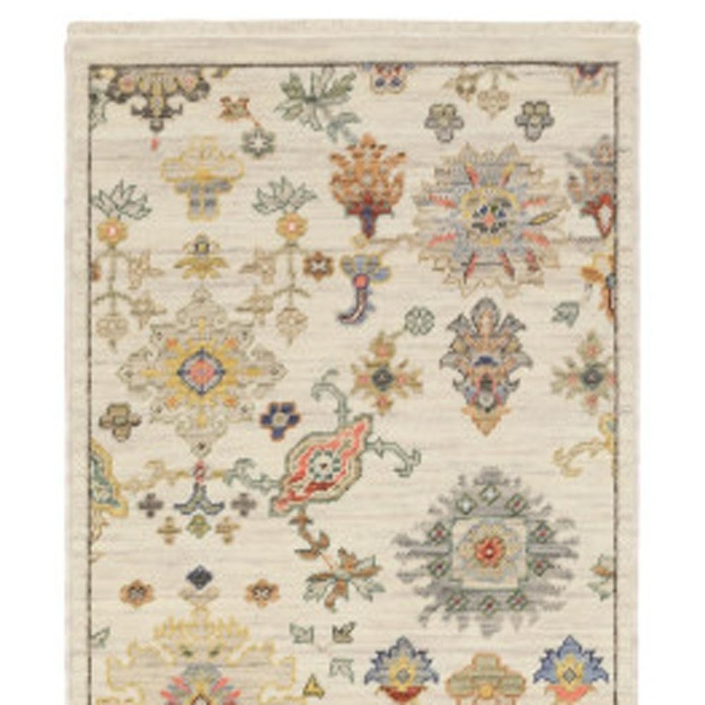 12' Blue And Ivory Genuine Wool Oriental Runner Rug With Fringe