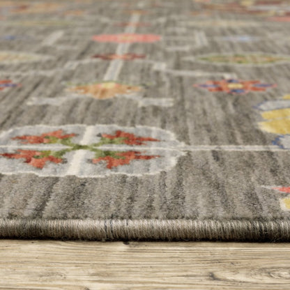 12' Gray And Ivory Genuine Wool Oriental Runner Rug With Fringe