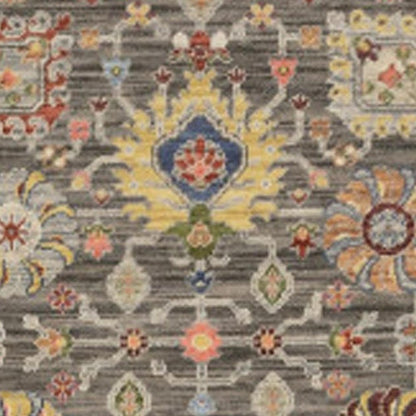 12' Gray And Ivory Genuine Wool Oriental Runner Rug With Fringe