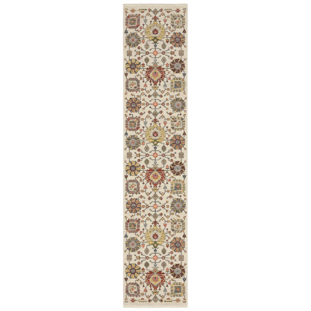 12' Gray And Ivory Genuine Wool Oriental Runner Rug With Fringe