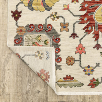 12' Gray And Ivory Genuine Wool Oriental Runner Rug With Fringe