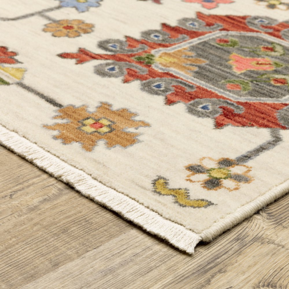 12' Gray And Ivory Genuine Wool Oriental Runner Rug With Fringe