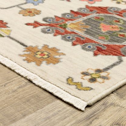 12' Gray And Ivory Genuine Wool Oriental Runner Rug With Fringe
