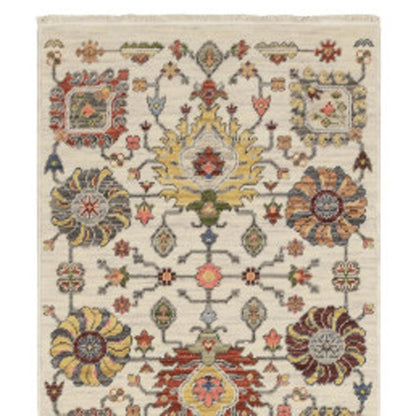 12' Gray And Ivory Genuine Wool Oriental Runner Rug With Fringe