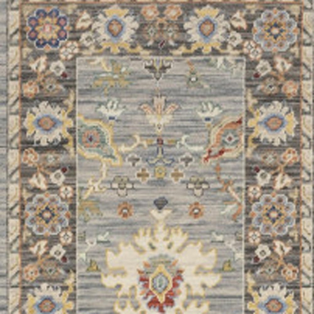 12' Blue And Gray Genuine Wool Oriental Runner Rug With Fringe