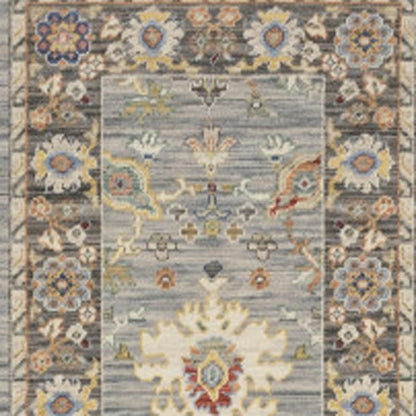 12' Blue And Gray Genuine Wool Oriental Runner Rug With Fringe