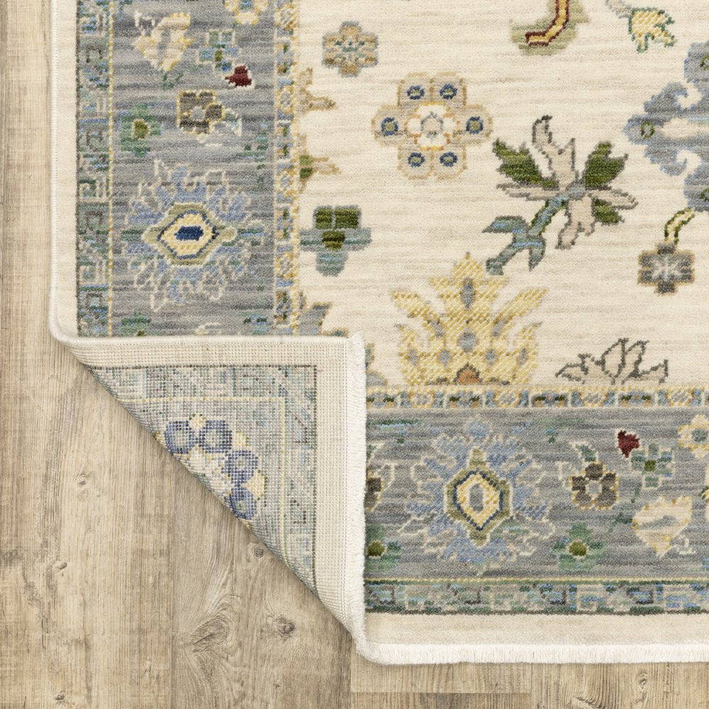 12' Blue And Ivory Genuine Wool Oriental Runner Rug With Fringe