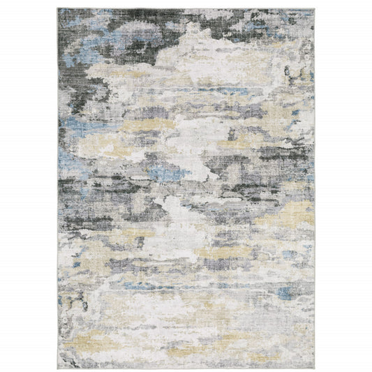 2' X 3' Gray And Ivory Abstract Printed Stain Resistant Non Skid Area Rug