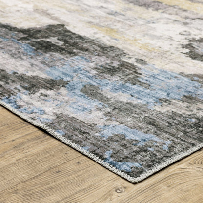 2' X 3' Ivory And Gray Abstract Distressed Area Rug