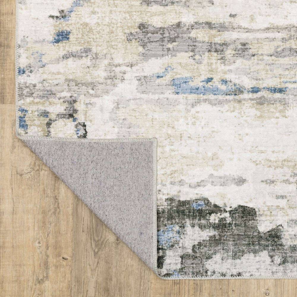 2' X 3' Ivory And Gray Abstract Distressed Area Rug