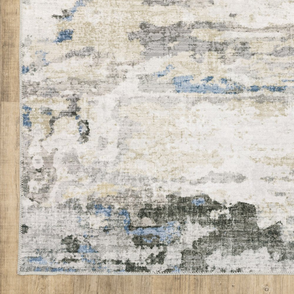 2' X 3' Ivory And Gray Abstract Distressed Area Rug