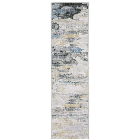 2' X 8' Gray And Ivory Abstract Printed Stain Resistant Non Skid Runner Rug