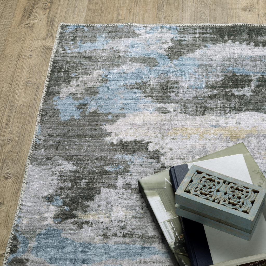 2' X 8' Gray And Ivory Abstract Printed Stain Resistant Non Skid Runner Rug