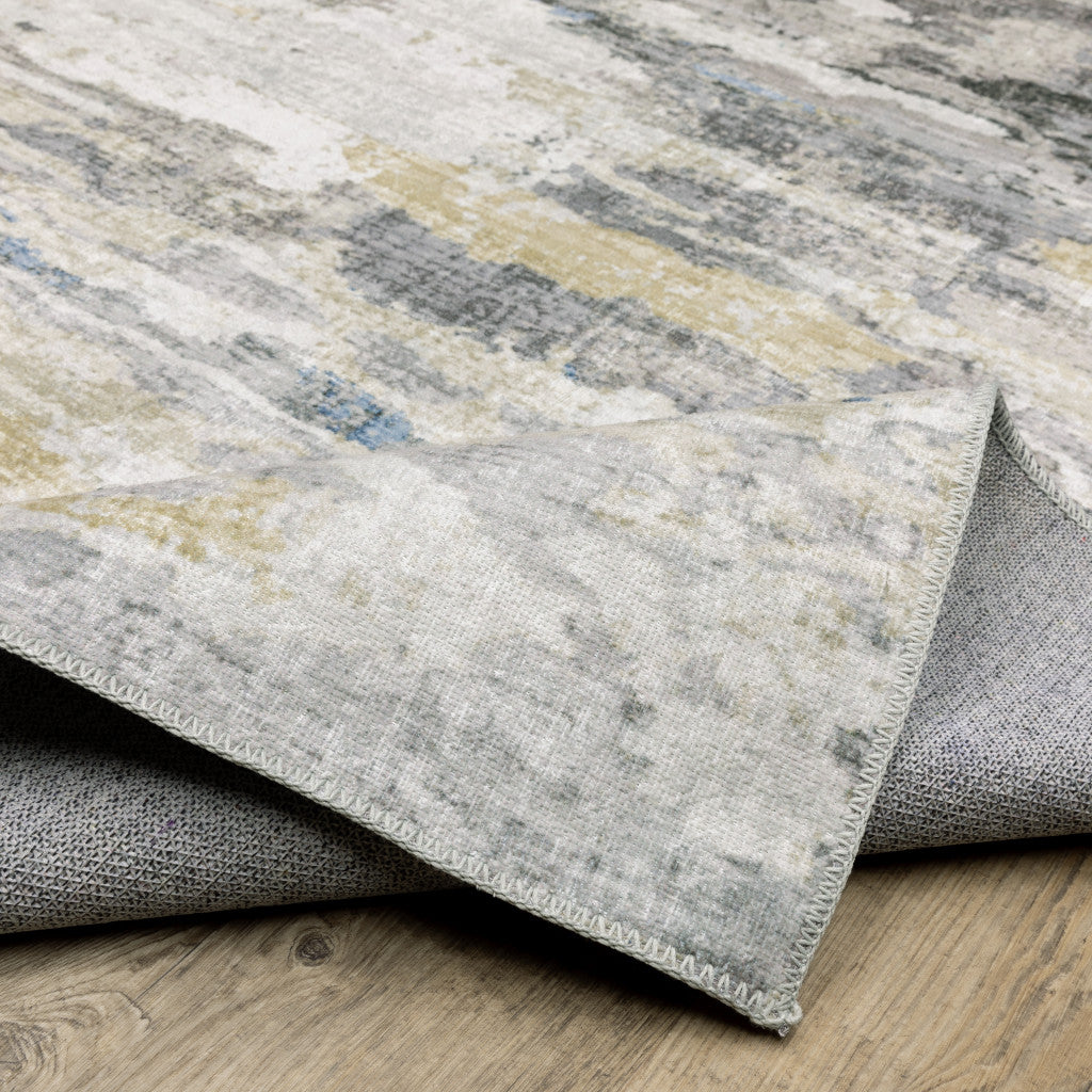 2' X 8' Gray And Ivory Abstract Printed Stain Resistant Non Skid Runner Rug