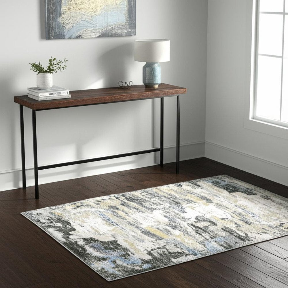 4' X 6' Gray And Ivory Abstract Printed Stain Resistant Non Skid Area Rug