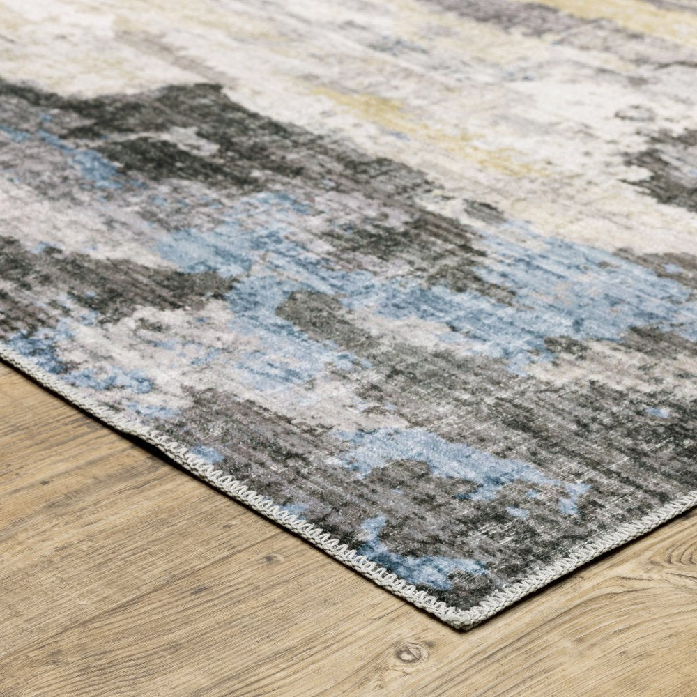 4' X 6' Gray And Ivory Abstract Printed Stain Resistant Non Skid Area Rug