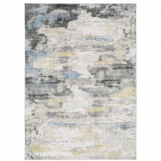 5' X 7' Gray And Ivory Abstract Printed Stain Resistant Non Skid Area Rug