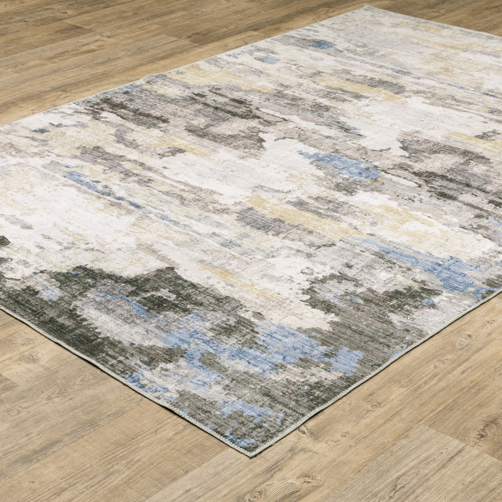 5' X 7' Gray And Ivory Abstract Printed Stain Resistant Non Skid Area Rug