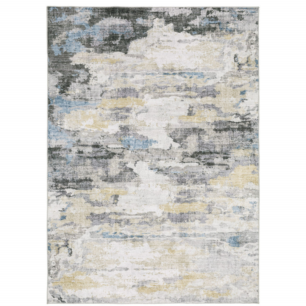 7' X 10' Blue and Gray Abstract Non Skid Area Rug