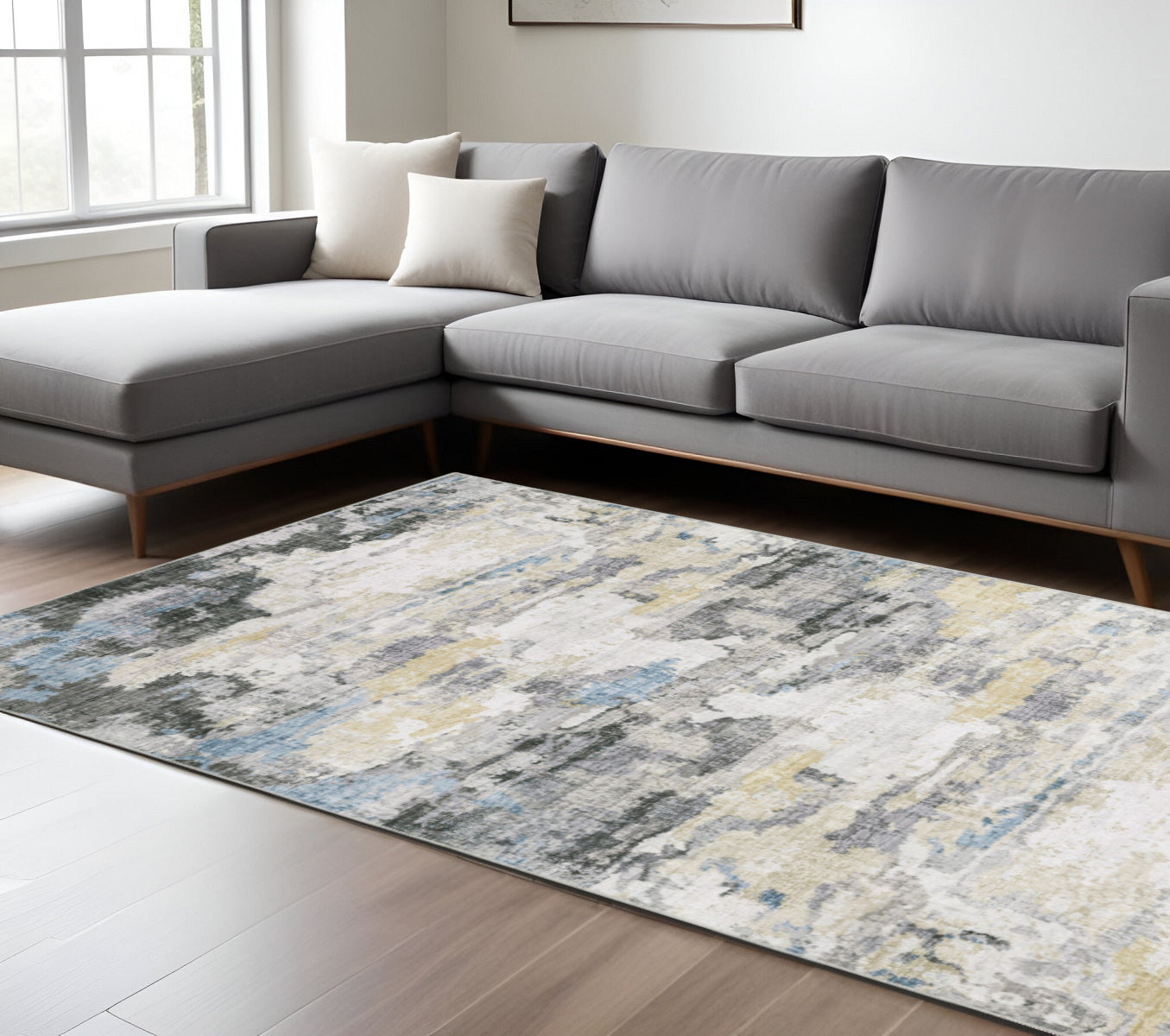 7' X 10' Blue and Gray Abstract Non Skid Area Rug