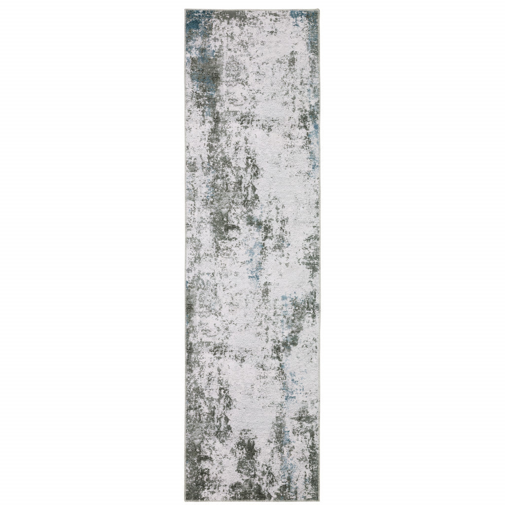 2' X 8' Gray And Ivory Abstract Printed Stain Resistant Non Skid Runner Rug