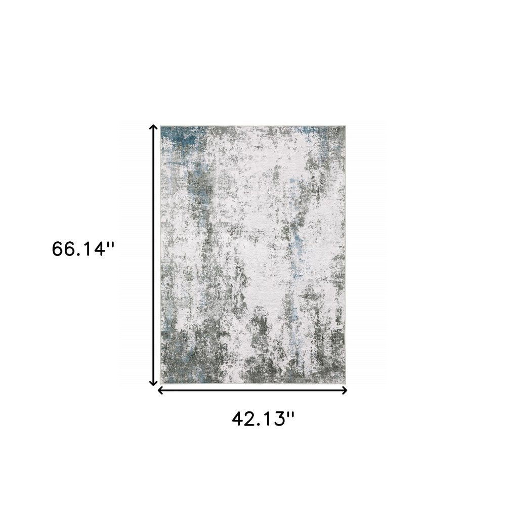 4' X 6' Silver and Gray Abstract Non Skid Area Rug