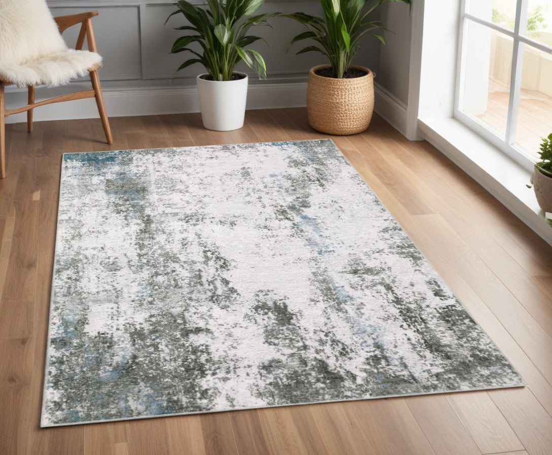 4' X 6' Silver and Gray Abstract Non Skid Area Rug