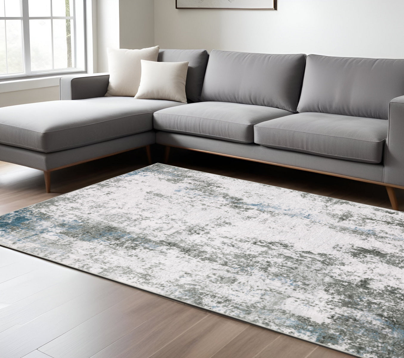 8' X 10' Silver and Gray Abstract Non Skid Area Rug