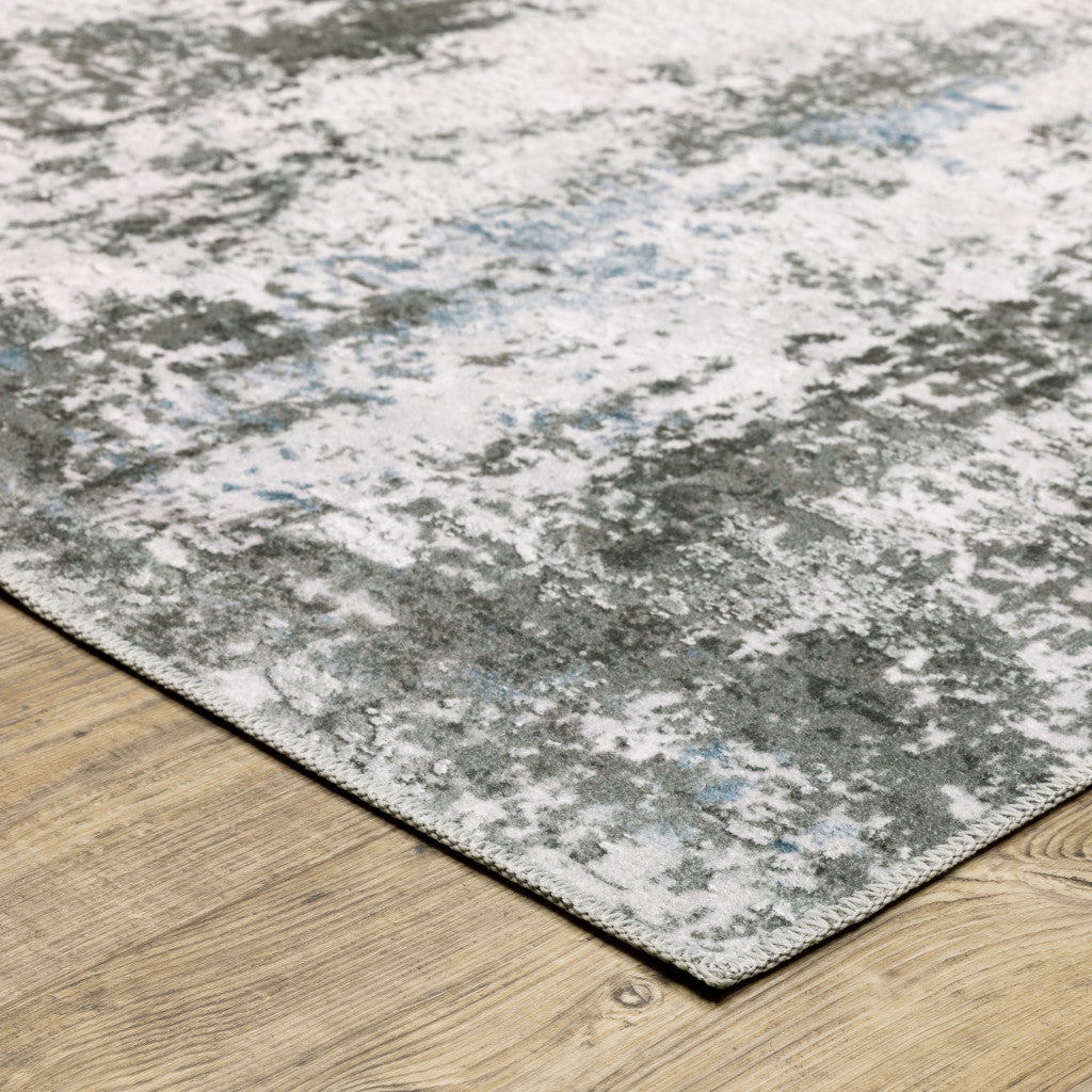8' X 10' Silver Grey Charcoal And Light Blue Abstract Printed Stain Resistant Non Skid Area Rug