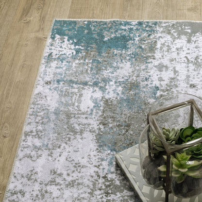 8' X 10' Silver and Gray Abstract Non Skid Area Rug