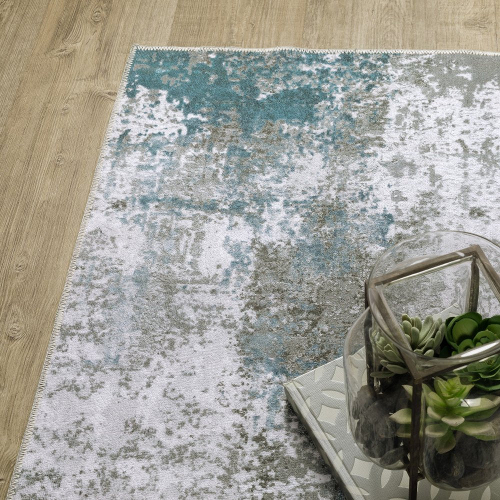 8' X 10' Silver and Gray Abstract Non Skid Area Rug