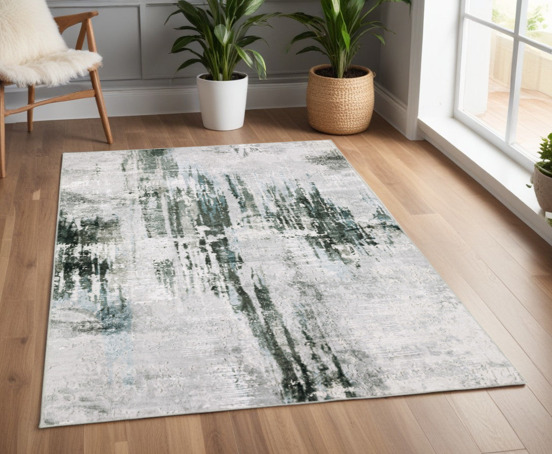 4' X 6' Silver and Gray Abstract Non Skid Area Rug