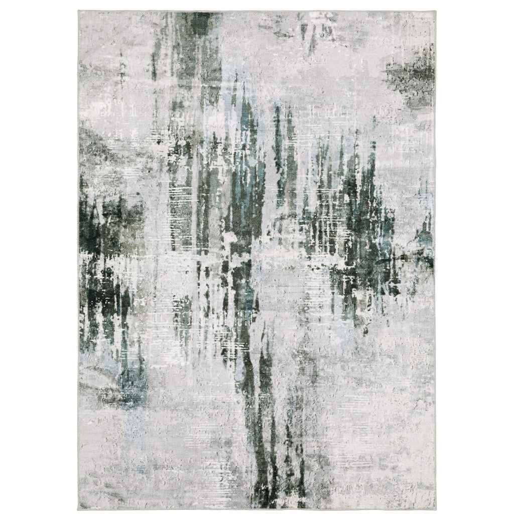 5' X 7' Gray And White Abstract Printed Stain Resistant Non Skid Area Rug