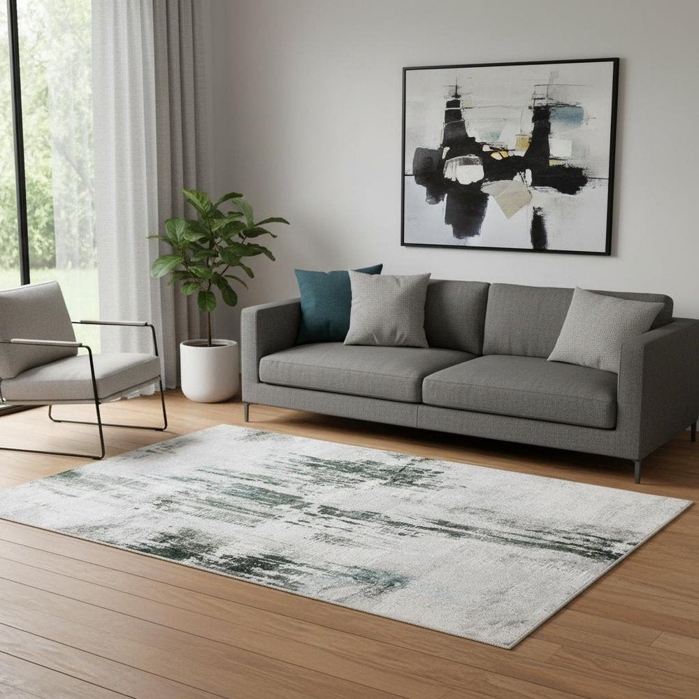 5' X 7' Gray And White Abstract Printed Stain Resistant Non Skid Area Rug
