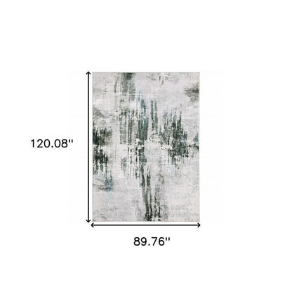 8' X 10' Silver and Gray Abstract Non Skid Area Rug