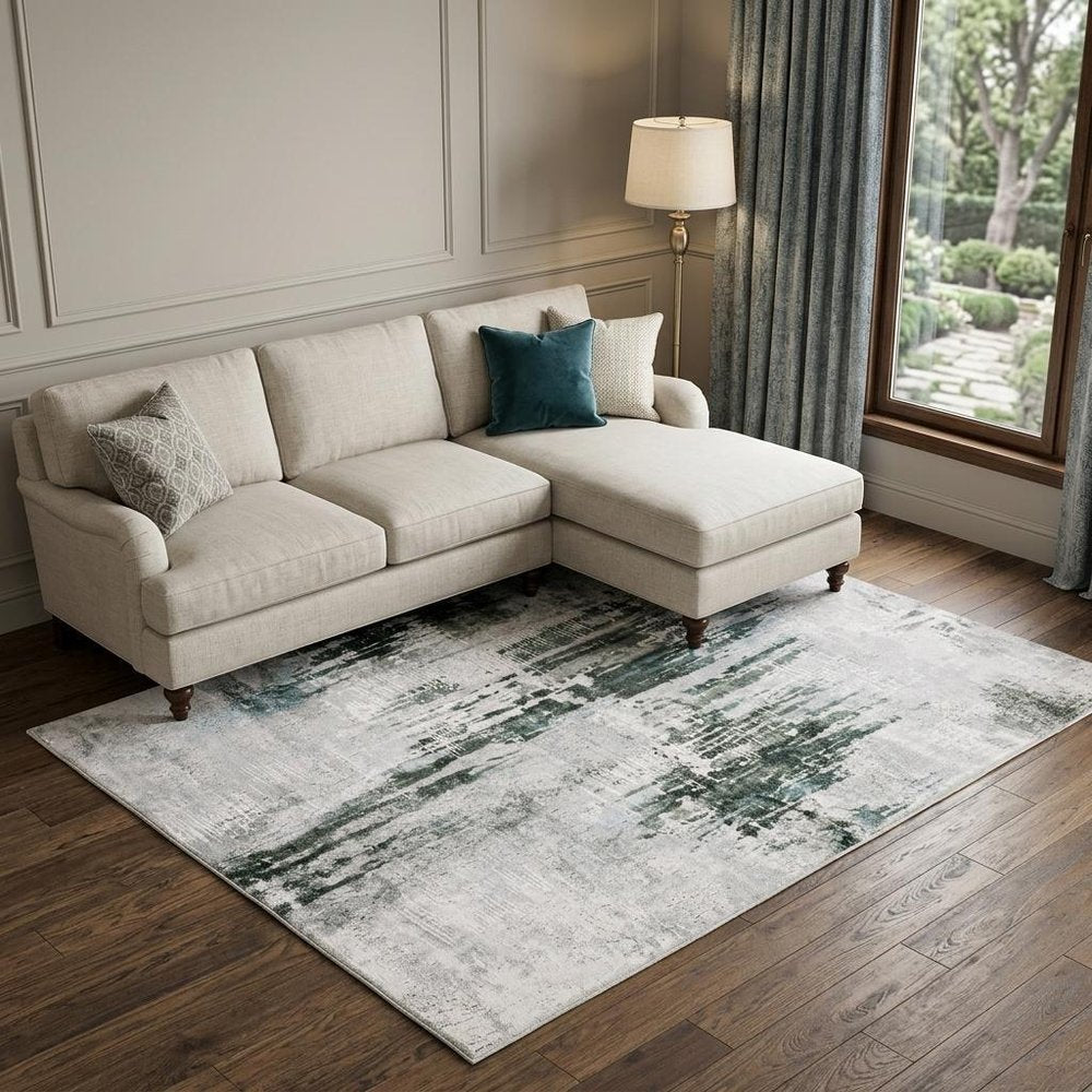 8' X 10' Silver and Gray Abstract Non Skid Area Rug