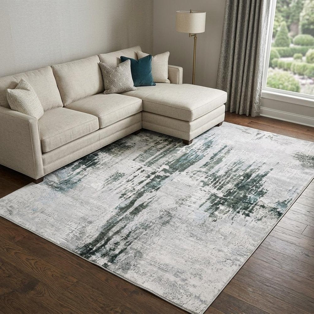 8' X 10' Silver and Gray Abstract Non Skid Area Rug