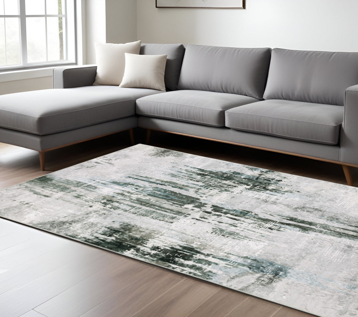 8' X 10' Silver and Gray Abstract Non Skid Area Rug