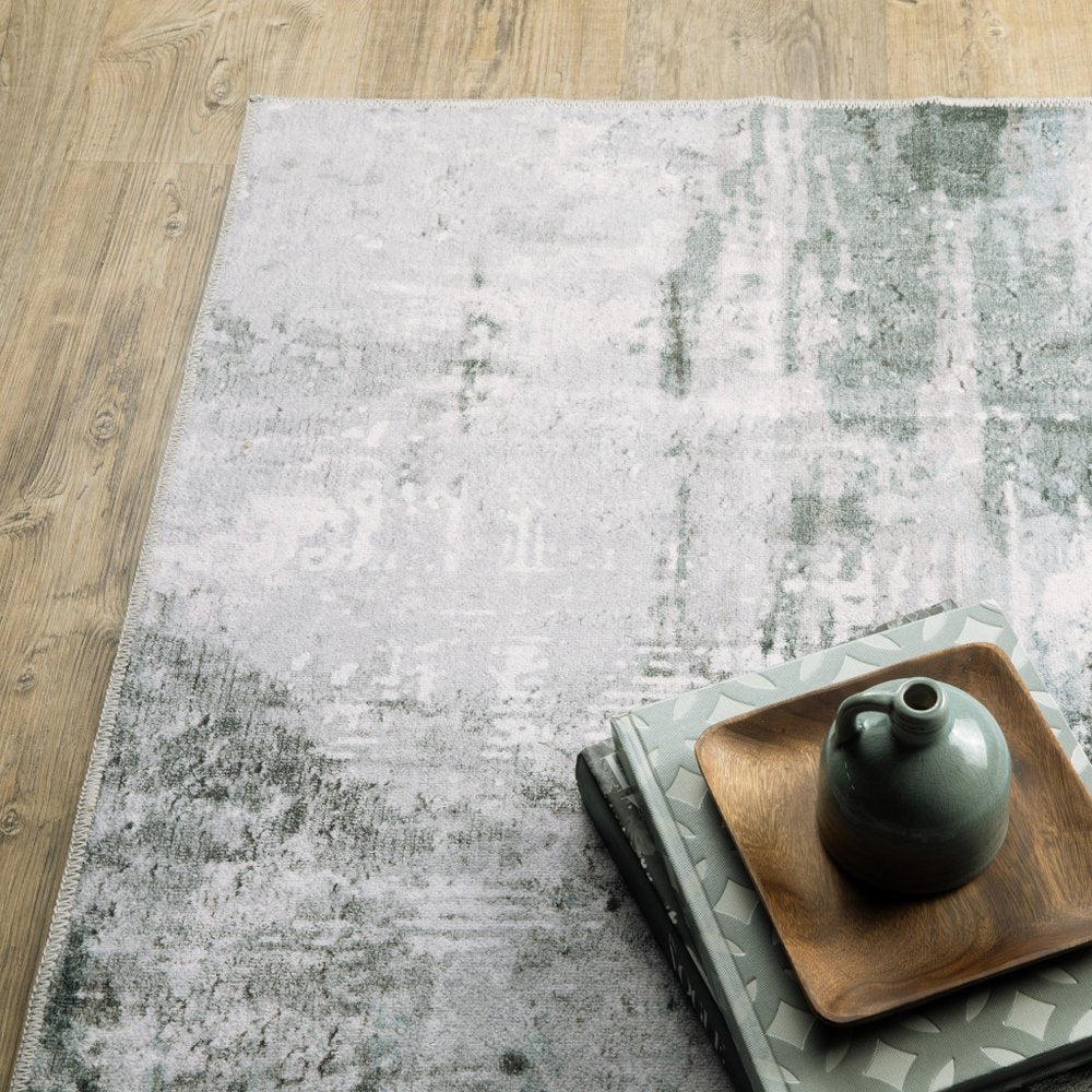 8' X 10' Silver and Gray Abstract Non Skid Area Rug