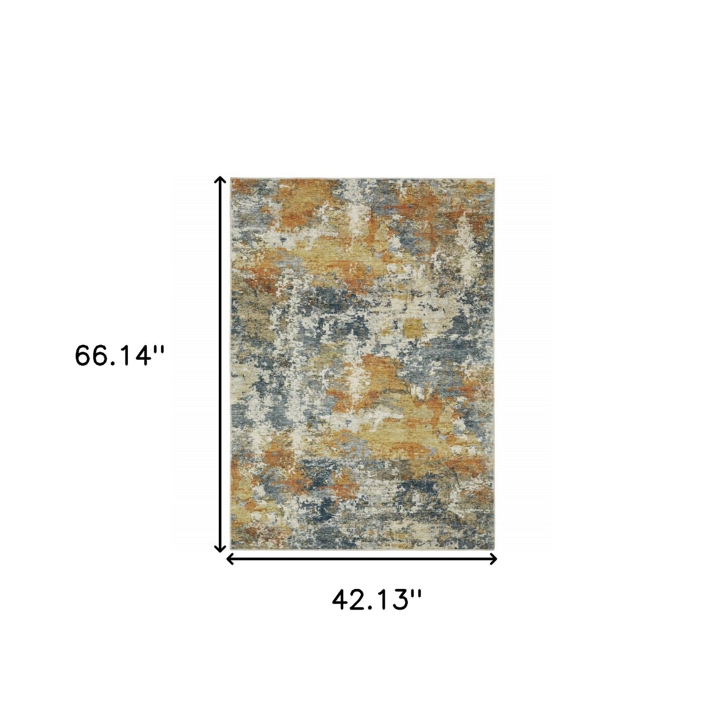 4' X 6' Teal Blue Orange Gold Grey Tan Brown And Beige Abstract Printed Stain Resistant Non Skid Area Rug