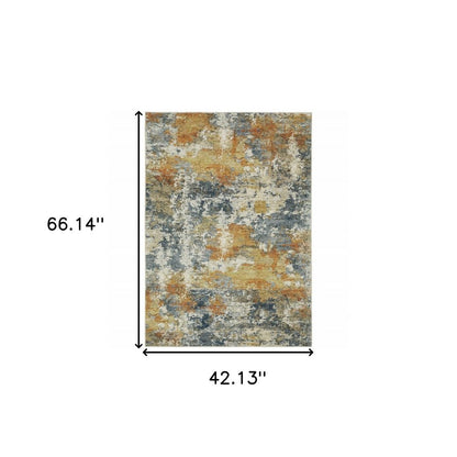 4' X 6' Teal Blue Abstract Non Skid Area Rug