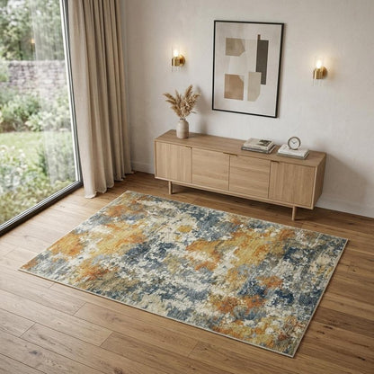 4' X 6' Teal Blue Abstract Non Skid Area Rug