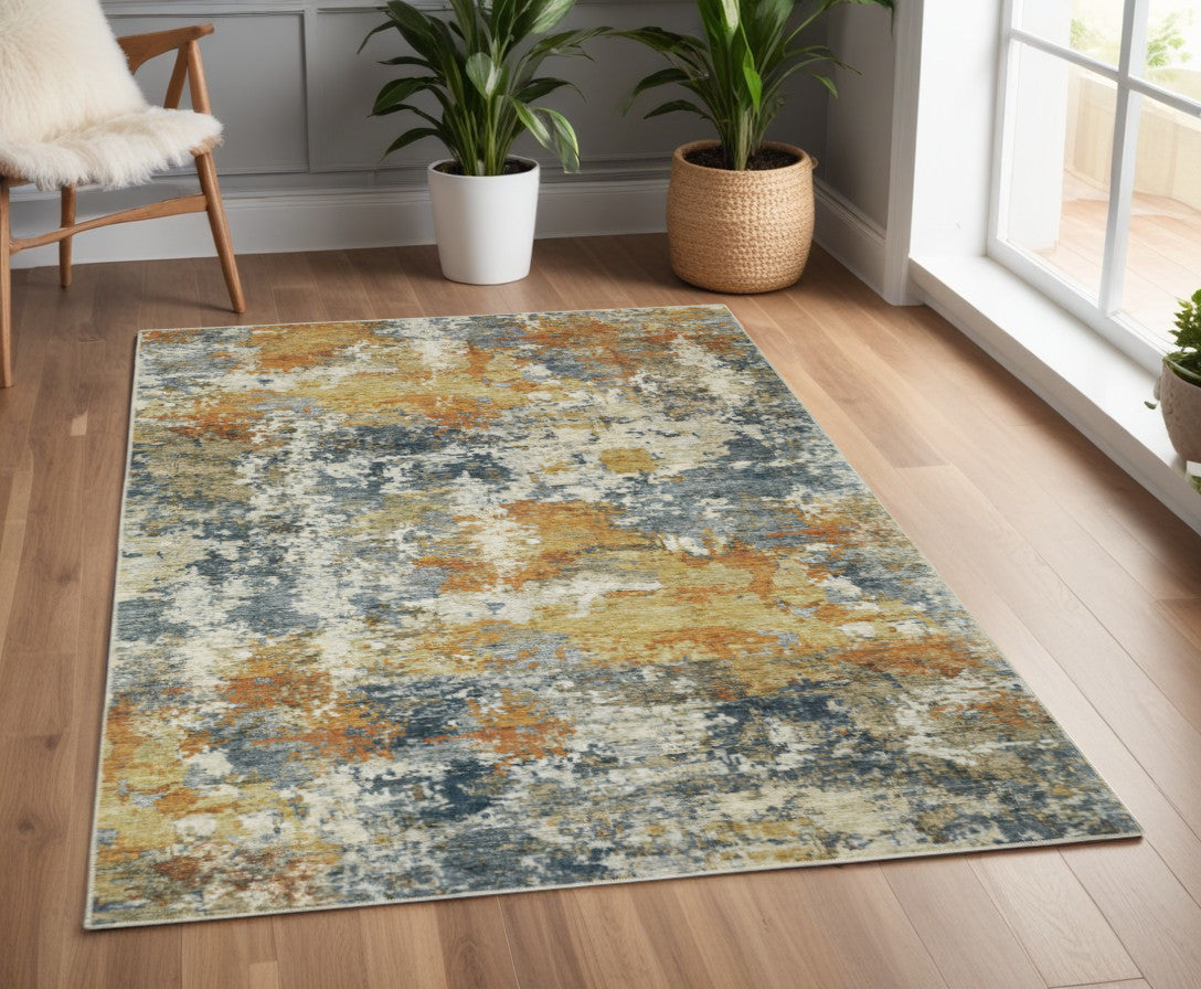 4' X 6' Teal Blue Abstract Non Skid Area Rug