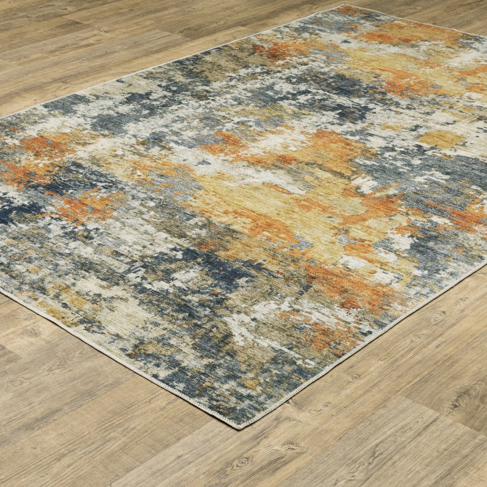 4' X 6' Teal Blue Abstract Non Skid Area Rug