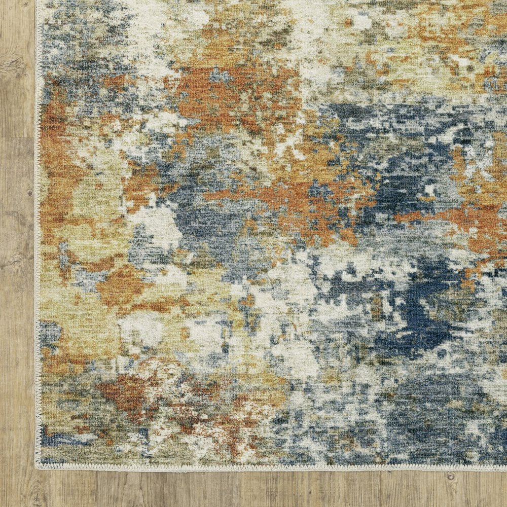 4' X 6' Teal Blue Abstract Non Skid Area Rug