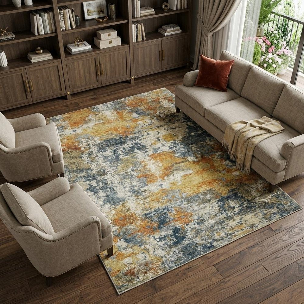8' X 10' Teal Blue Abstract Non Skid Area Rug